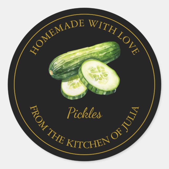 Gold Homemade Pickles Label | Black (Front)