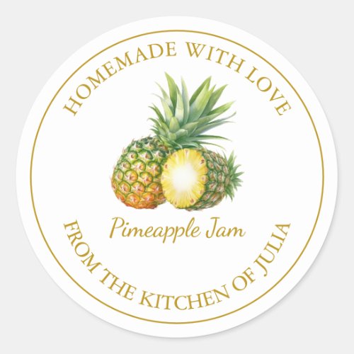 Gold Homemade Pineapple Jam Label  White