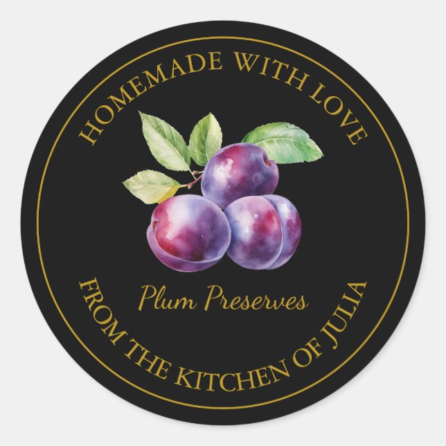 Gold Homemade Plum Preserves Label | Black (Front)