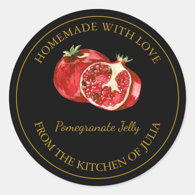 Gold Homemade Pomegranate Jelly Label | Black (Front)