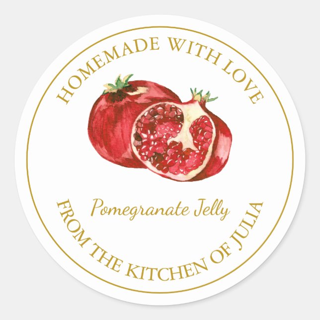 Gold Homemade Pomegranate Jelly Label | White (Front)