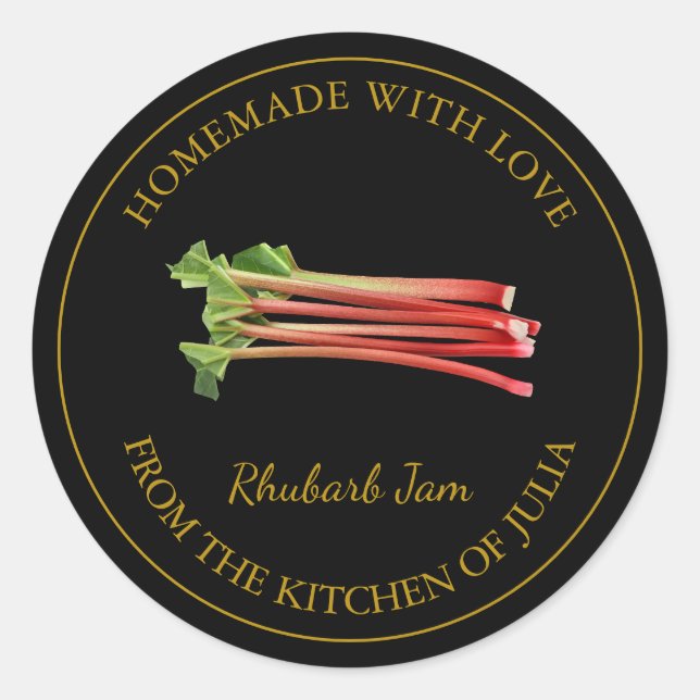 Gold Homemade Rhubarb Jam Label | Black (Front)