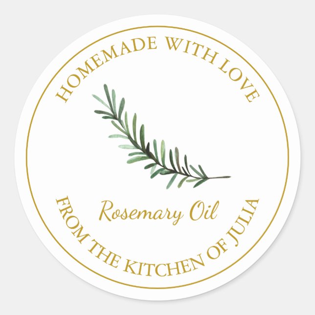 Gold Homemade Rosemary Oil Label | White (Front)