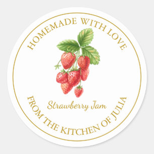 Gold Homemade Strawberry Jam Label   White