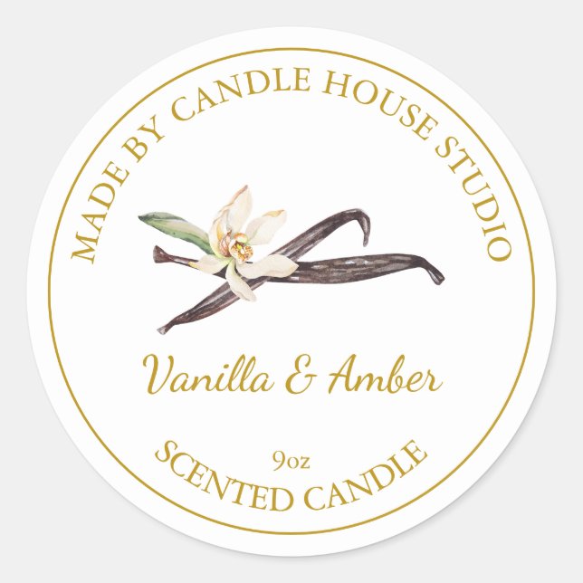 Gold Homemade Vanilla Candle Label | White (Front)