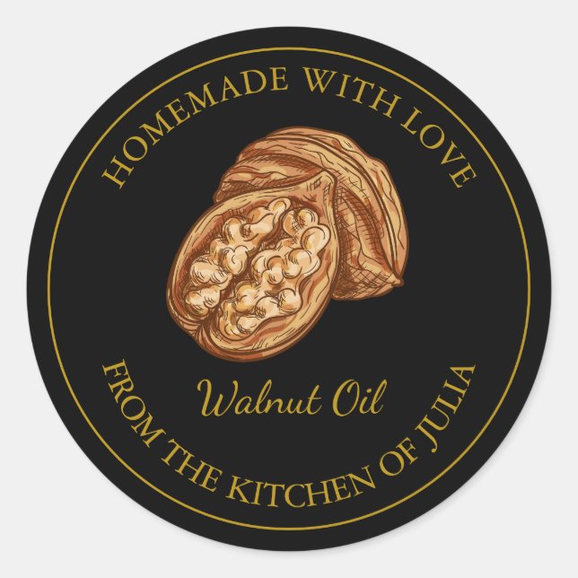 Gold Homemade Walnut Oil Label | Black (Front)