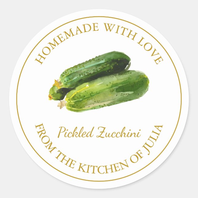 Gold Homemade Zucchini Pickle Label | White (Front)