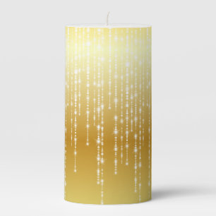 Gold Honey Amber Ombre White Strands Sparkle Pillar Candle