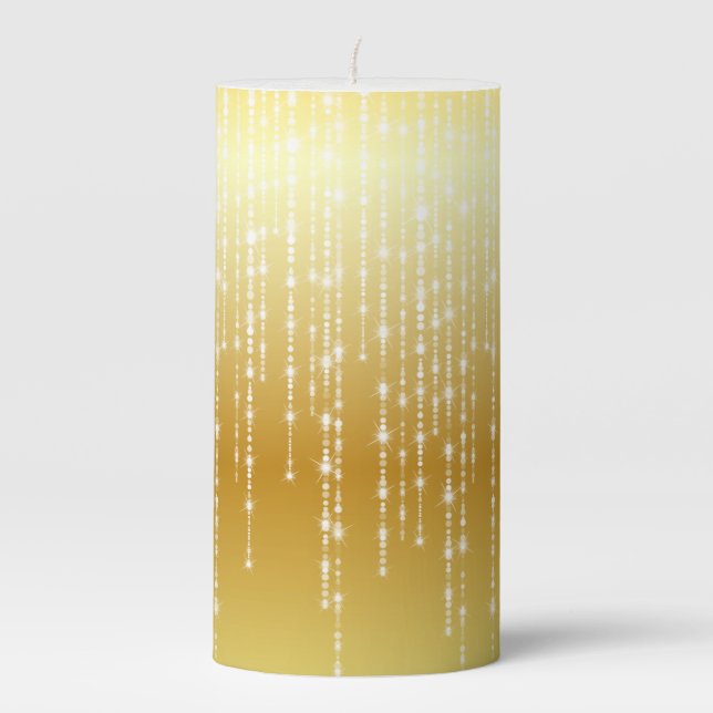 Gold Honey Amber Ombre White Strands Sparkle Pillar Candle (Front)