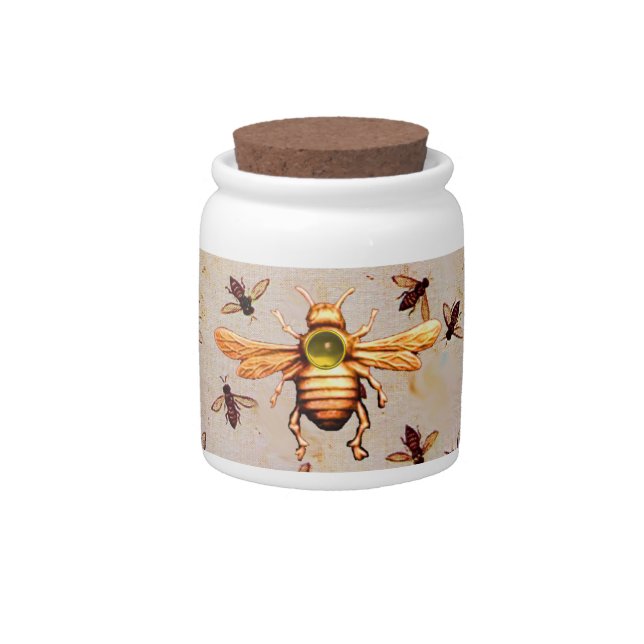 GOLD HONEY BEE, BEEKEEPER BEEKEEPING CANDY JAR (Front)