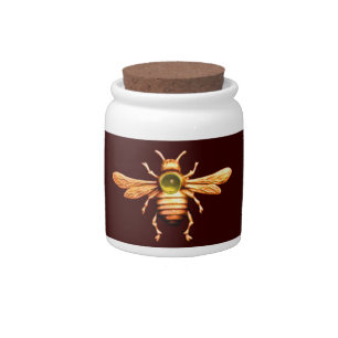 GOLD HONEY BEE, BEEKEEPER BEEKEEPING CANDY JAR