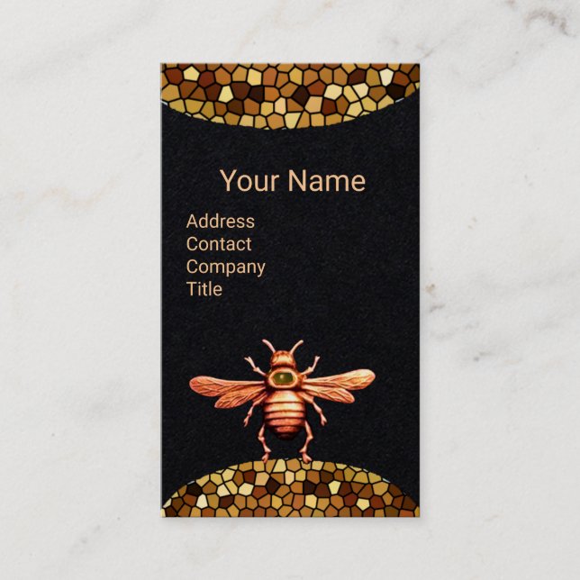GOLD HONEY BEE,BEEKEEPER BEEKEEPING MONOGRAM Black Business Card (Front)
