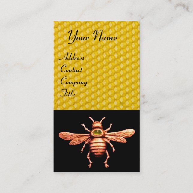 GOLD HONEY BEE / BEEKEEPER BEEKEEPING MONOGRAM BUSINESS CARD (Front)