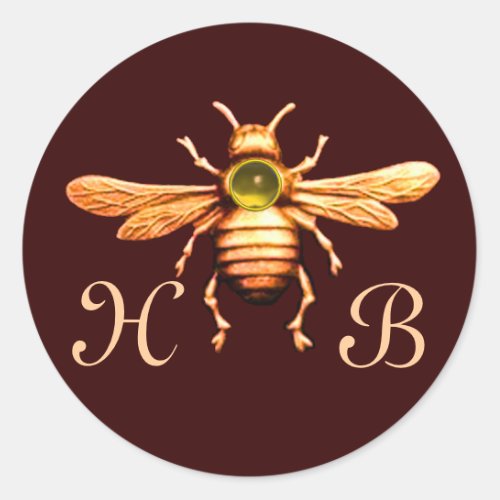 GOLD HONEY BEE  BEEKEEPER BEEKEEPING MONOGRAM CLASSIC ROUND STICKER