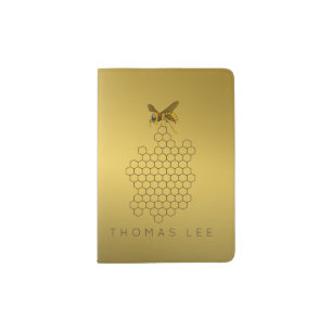 Gold Honey Bee Honey Seller Beekeeper Personalized Passport Holder