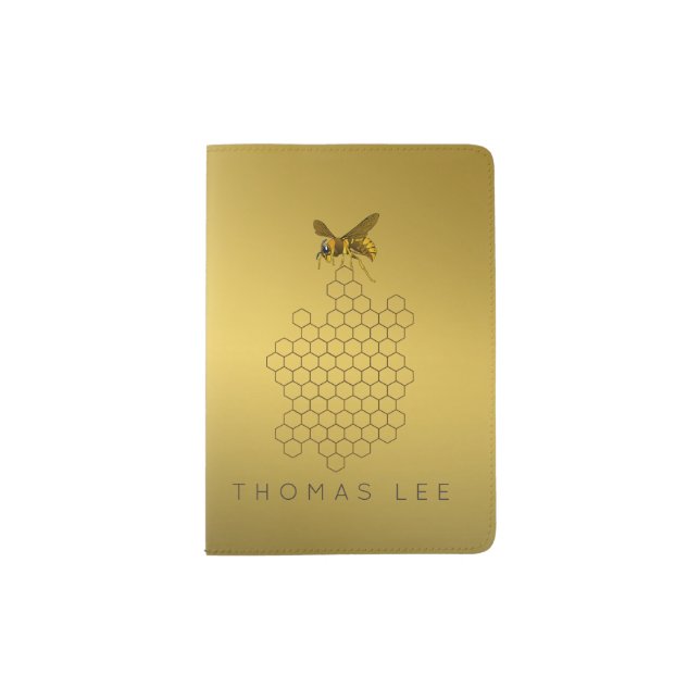 Gold Honey Bee Honey Seller Beekeeper Personalized Passport Holder (Front)