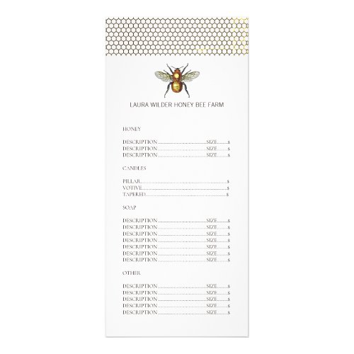 Gold Honey Bee Honeycomb Honey Products Price List Rack Card