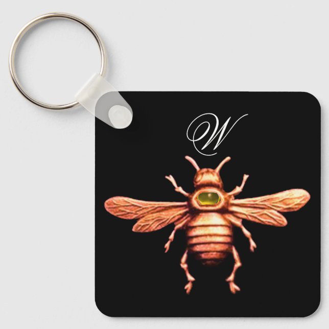 GOLD HONEY BEE MONOGRAM KEYCHAIN (Front)
