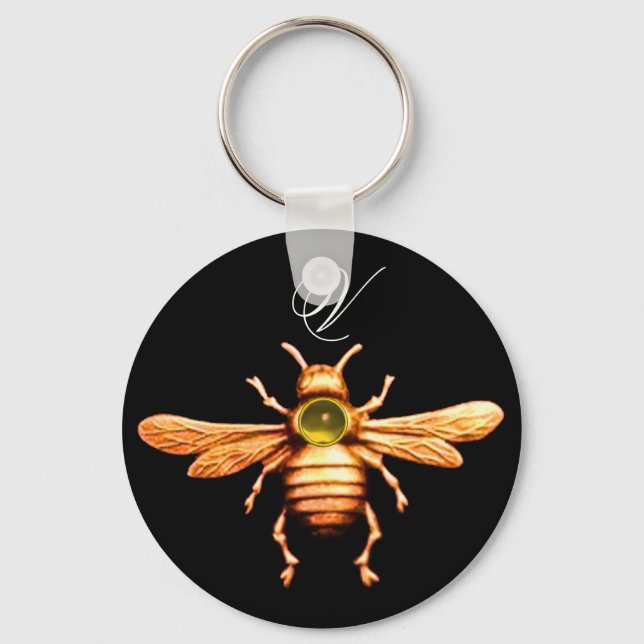 GOLD HONEY BEE MONOGRAM KEYCHAIN (Front)