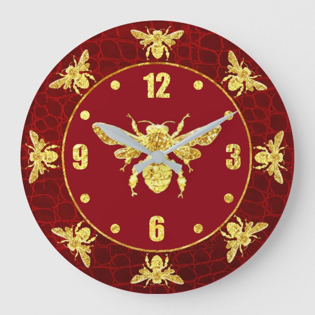 Gold Honey Bee Personalize Large Clock (Front)