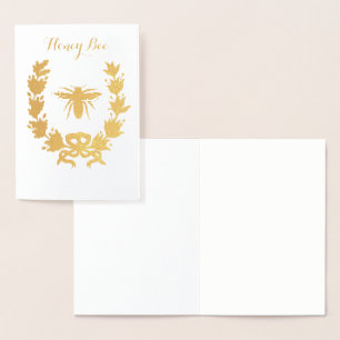 GOLD HONEY BEE WITH FLORAL CROWN FOIL CARD