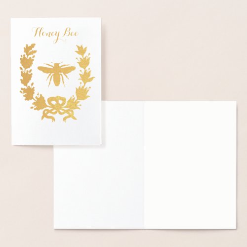 GOLD HONEY BEE  WITH FLORAL CROWN FOIL CARD