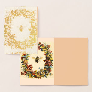 GOLD HONEY BEE  WITH FLORAL CROWN FOIL CARD