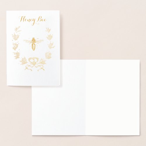 GOLD HONEY BEE  WITH FLORAL CROWN FOIL CARD