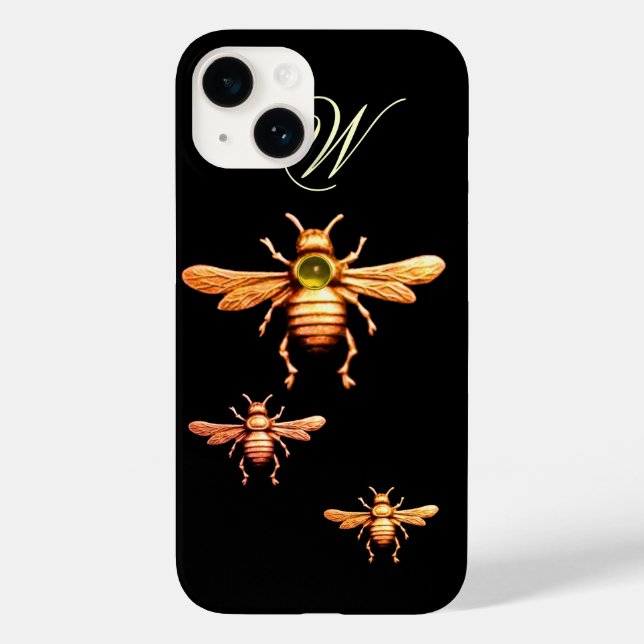 GOLD HONEY BEES, BEEKEEPER MONOGRAM Black Case-Mate iPhone Case (Back)