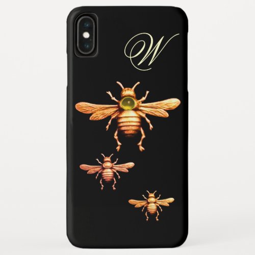 GOLD HONEY BEES MONOGRAM Black iPhone XS Max Case