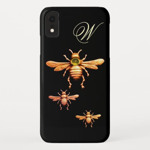 GOLD HONEY BEES MONOGRAM iPhone XR CASE