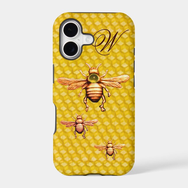 GOLD HONEY BEES MONOGRAM IPHONE CASE (Back)