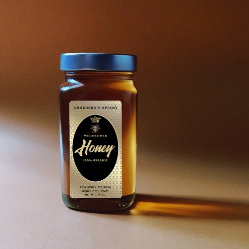 Gold Honey jar modern script queen bee Label