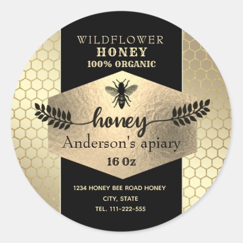 Gold honeybee honey branch honey jar label