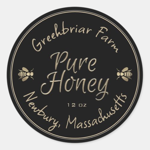 Gold Honeybees Apiary Name Gold Text Double Border Classic Round Sticker