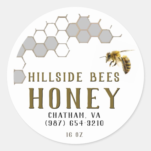 Gold Honeycomb and Bee Honey Label  (Front)