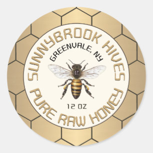 Gold Honeycomb Border and Bee Apiary Product Label