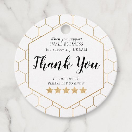 Gold Honeycomb Small Business Thank You Favor Tag