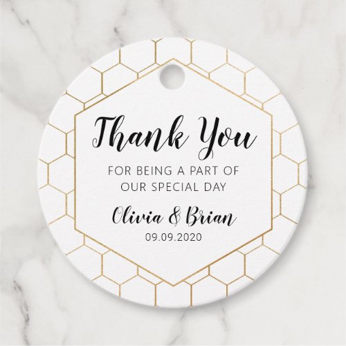 Gold Honeycomb Wedding Thank You Favor Tag