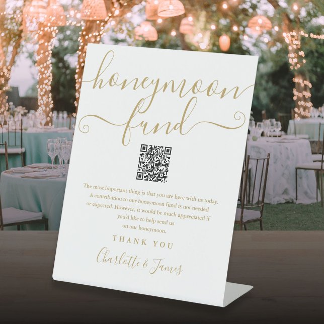Gold Honeymoon Fund QR Code Pedestal Sign (Gold Honeymoon Fund QR Code Pedestal Sign)