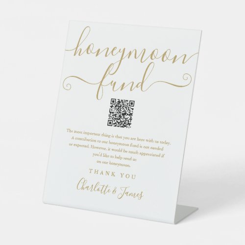Gold Honeymoon Fund QR Code Pedestal Sign