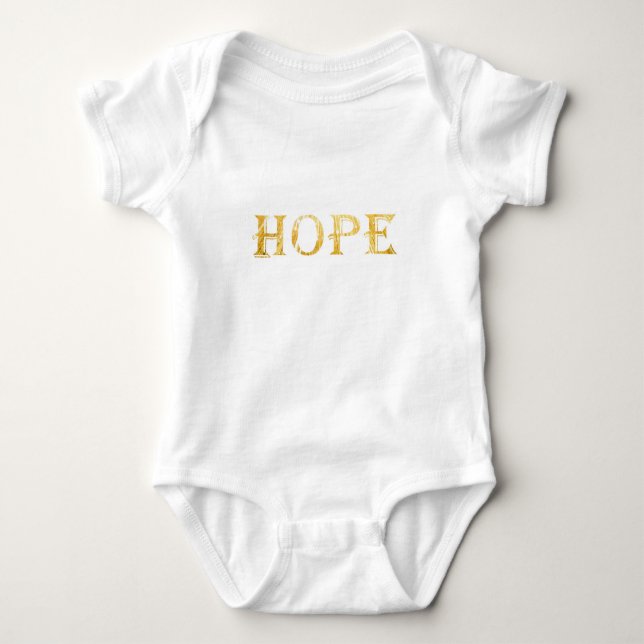 Gold Hope Text Baby Jersey Bodysuit, White Baby Bodysuit (Front)