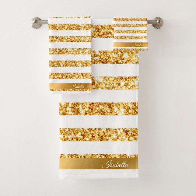 Gold Horizontal Glitter Boho Popular Collection Bath Towel Set (Insitu)