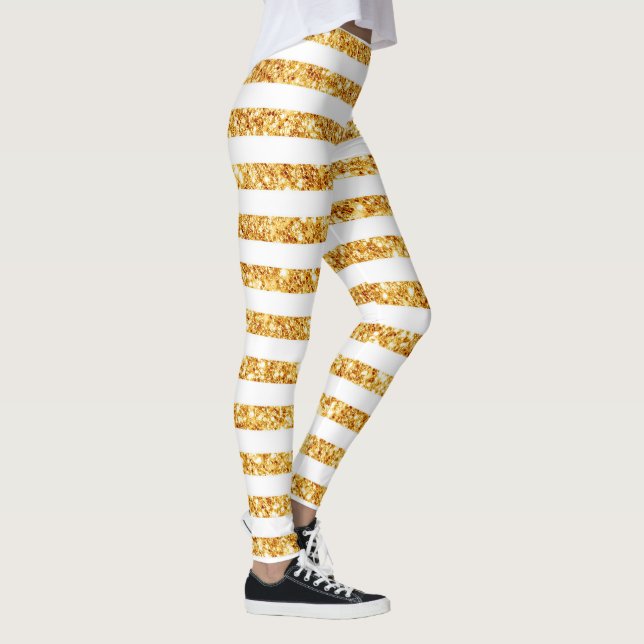 Gold Horizontal Glitter Boho Popular Collection Leggings (Right)