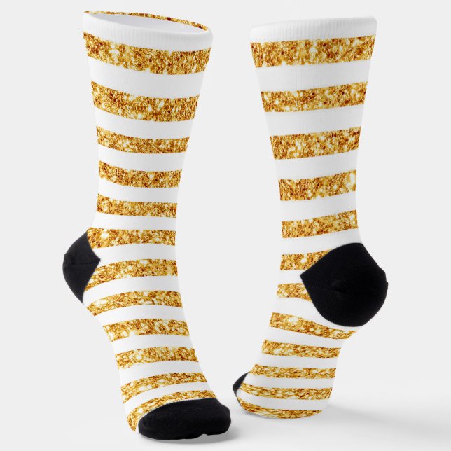 Gold Horizontal Glitter Boho Popular Collection Socks (Angled)