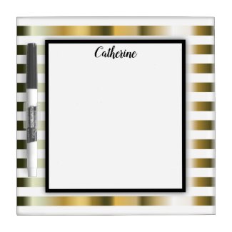 Gold Horizontal Stripes with Black Frame on White Dry Erase Board