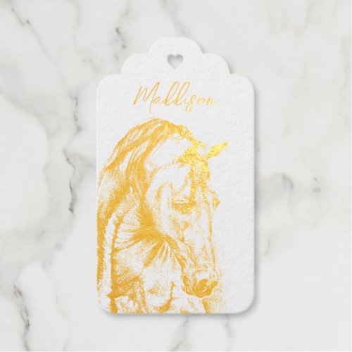 Gold horse art drawing Happy Birthday Foil Gift Tags
