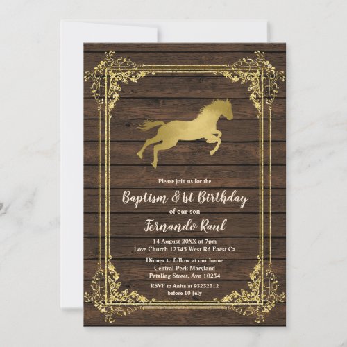  Gold Horse Baptism First Birthday Mexican Invitation