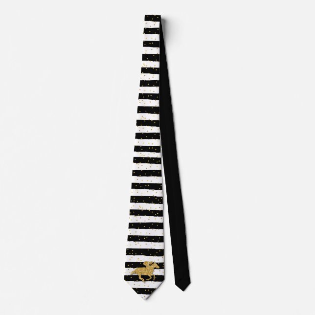 Gold Horse Black and White Stripes  Neck Tie (Front)