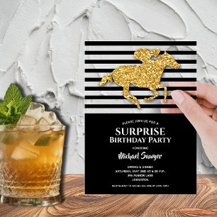 Gold Horse Black White Stripes Birthday Acrylic Invitations